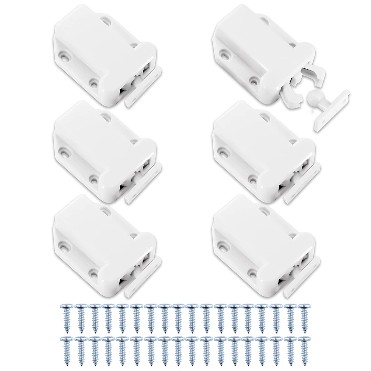 6Pcs Touch Release Catch with Screws,Push to Open Non-Magnetic Door Latch for Cupboard,Cabinet,Drawer - White