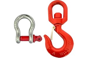 HENBOW 3 Ton Swivel Lifting Hooks and D Ring Shackles,G80 Chain Hooks with 5/8" Shackle,6600Lbs Safety Load Limit,Heavy Duty Alloy Steel Shackle,Round Rotating Swivel Snap Hook