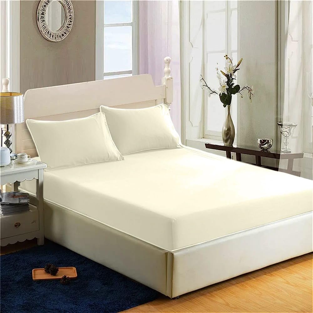 200 Thread Count 100% Egyptian Cotton Fitted Sheet - 16"/40cm Extra Deep Fitted Bed Sheet - Luxury Ultra Soft Bottom Sheet - Deep Pocket Stretches Up to 16" (Cream, 4FT - Small Double)