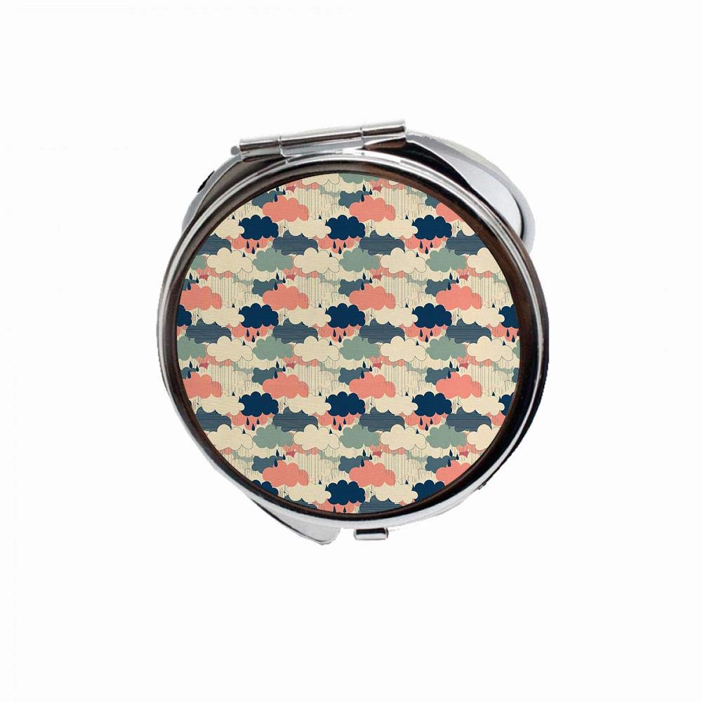 Huayuanhurug Autumn Artisan Rain Cloudbursts Set Monsoon Air in Atmosphere Meteorology Art Illustration Compact Makeup Mirror, Purses And Travel Folding Mini Pocket Mirror for Girls Woman