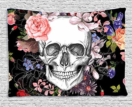 Tapestry Wall Hanging Skull,Halloween Floral Tapestry Bed Sheet Blanket Home Decor Bedroom Wall Decor (80" 60")