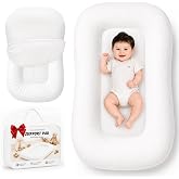 Mapotf Baby Lounger for Newborns 0-24 Months - Baby Essentials | Soft Breathable Cotton Infant Support Cushion for Tummy Time &amp; Play, Portable Infant Lounger - Cloud White (Cover Included)