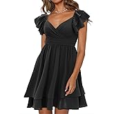 CICIDUDU Women's Summer Dress Casual Wrap V Neck Flutter Sleeve Double Layer Ruffle Wedding Guest Short Mini Dresses
