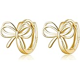 Reffeer Solid 925 Sterling Silver Bow Hoop Earrings Ribbon for Women Teen Girls Bowknot Hoop Earrings Huggie