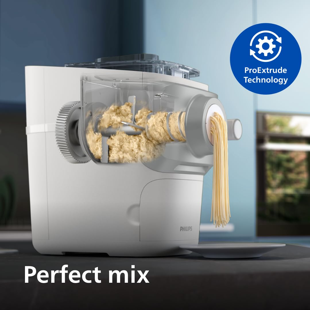 Philips 7000 Series Pasta Maker, ProExtrude Technology 150W, 8 discs, Perfect Mixing Technology, Prepare up to 8 Portions, HomeID App, White, (HR2660/03)