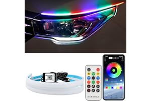 Car Headlight LED Strips with Remote, LEDCARE 24 Inch Exterior Car LED Strip Lights with Dreamcolor Chasing, Flexible Waterproof LED Daytime Running Light Strip, Wireless APP Controlled DRL, 2-Pack