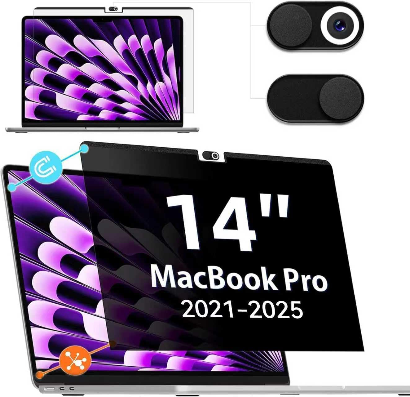 IPROKKO Magnetic Privacy Screen Filter for Macbook Pro 14 inch (2021-2025, M1, M2, M3, M4, M5), Removable Easy On/Off Anti Blue Light Glare Laptop Privacy Screen, Compatible with Mac Pro 14.2" Laptop