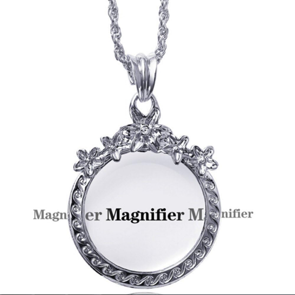Donalady 65mm 2 Times Beautiful Gold Plated Decorative Magnifying Glasses Necklaces (White gold)