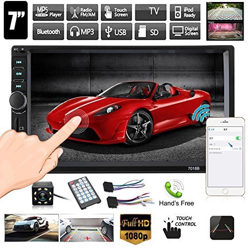 Double Din Car Stereo, Ewalite 7 inch Touch Screen In Dash Car Radio Receiver Audio Video Player Supports Bluetooth FM Mp3 MP5/TF/USB/AUX/Subwoofer with Rear View Camera + Remote Control