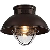 ALAISLYC Outdoor Ceiling Light Farmhouse 10 Inch Flush Mount Ceiling Lights Fixture Oil Rubbed Bronze,Metal Cage Seeded Glass