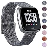 EZCO Compatible Fitbit Versa Bands, Woven Fabric Breathable Watch Strap Quick Release Replacement Wristband Accessories Compatible Fitbit Versa Smart Watch Women Man, Vintage Grey