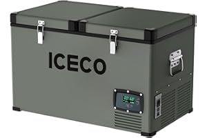 ICECO VL65 68 Quart Dual Zone Portable Refrigerator with SECOP Compressor, 65 Liters Deep Freezer, DC 12/24V, AC 110-240V, 0℉ to 50℉, Home & Car Use (without Insulate Cover)