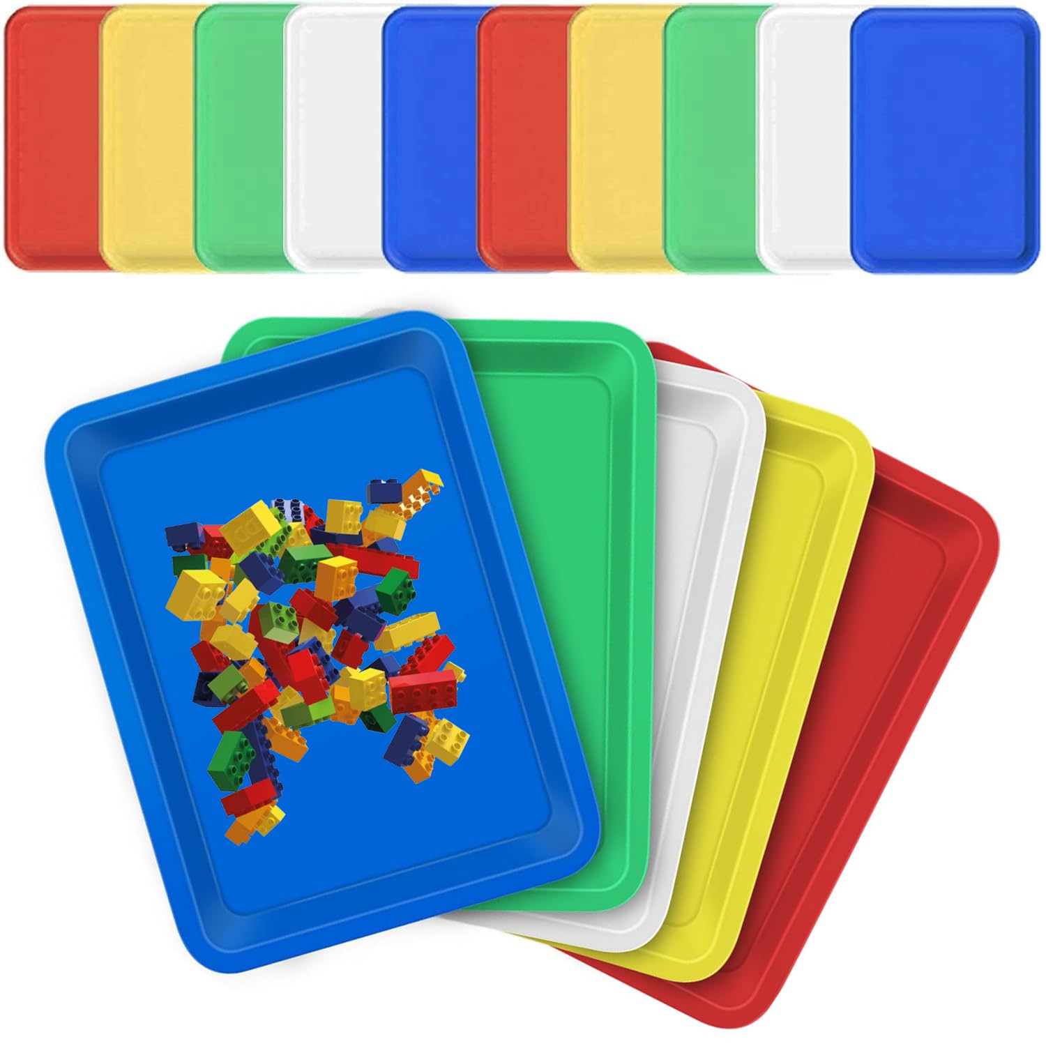 Bhina 10 Pieces Plastic Art Trays, 27.5 x 21 x 3 cm Multicolor Serving Tray Play Activity Trays Plastic Trays for Home Art Crafts DIY Projects Supplies