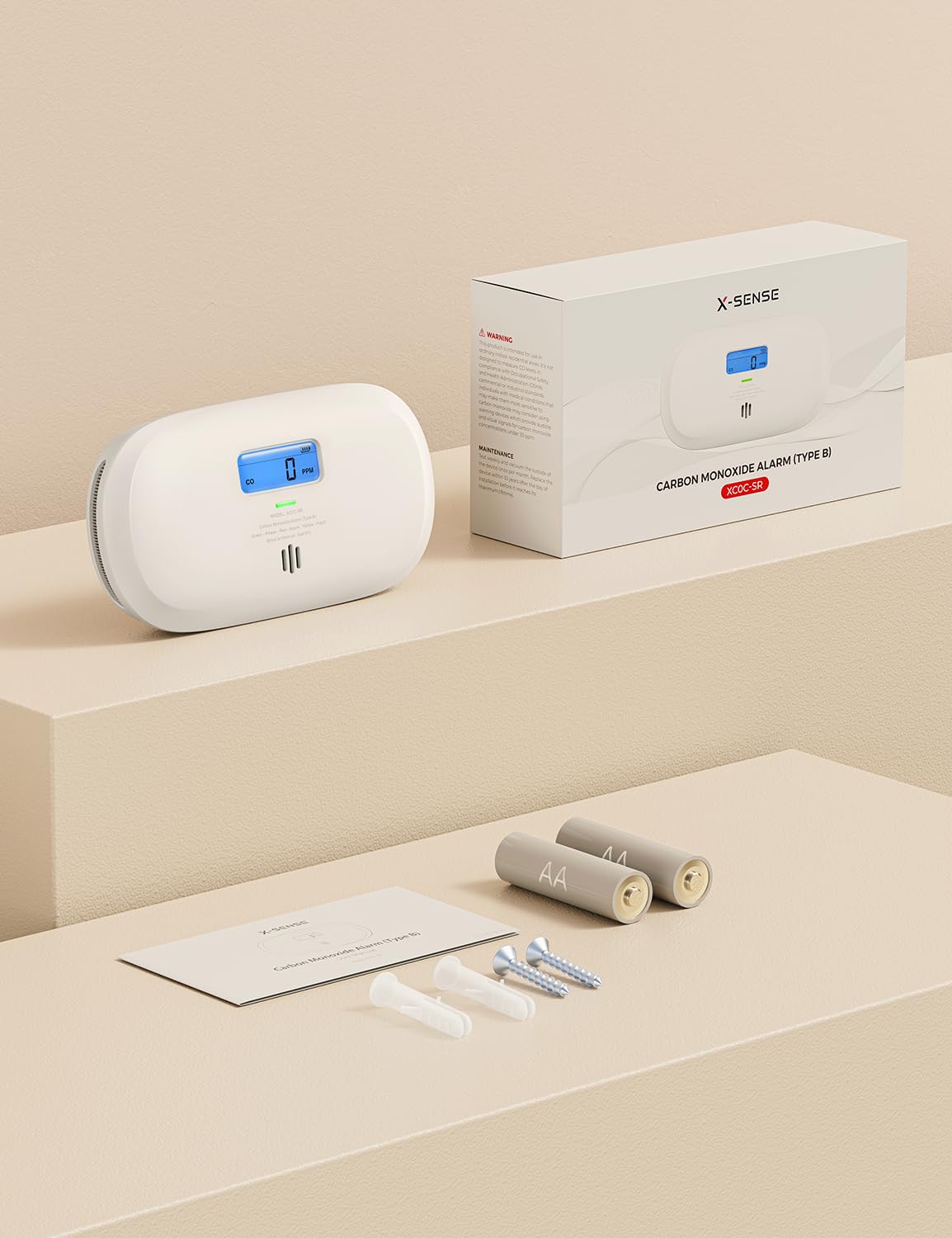 X-Sense Carbon Monoxide Detector, Replaceable Battery Powered CO Alarm with Digital Display, Portable Carbon Monoxide Detector for Travel, XC0C-SR, 1-Pack