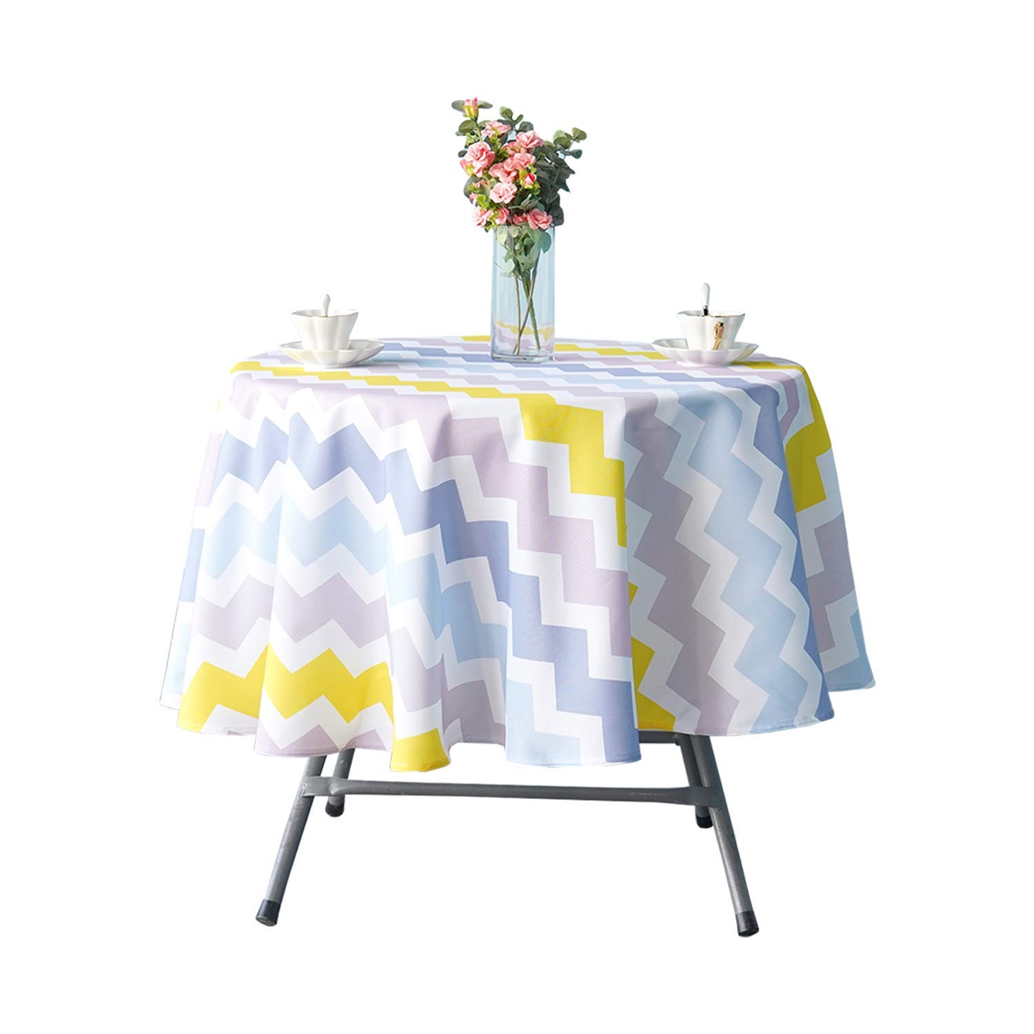 WedDecor Round Printed Tablecloth, Waterproof Polyester Table Cover With Geometric Pattern, Wrinkle-Free & Stain Resistant for Garden Table, Dining Room, (70" Round, Multi Chevron Stripes)