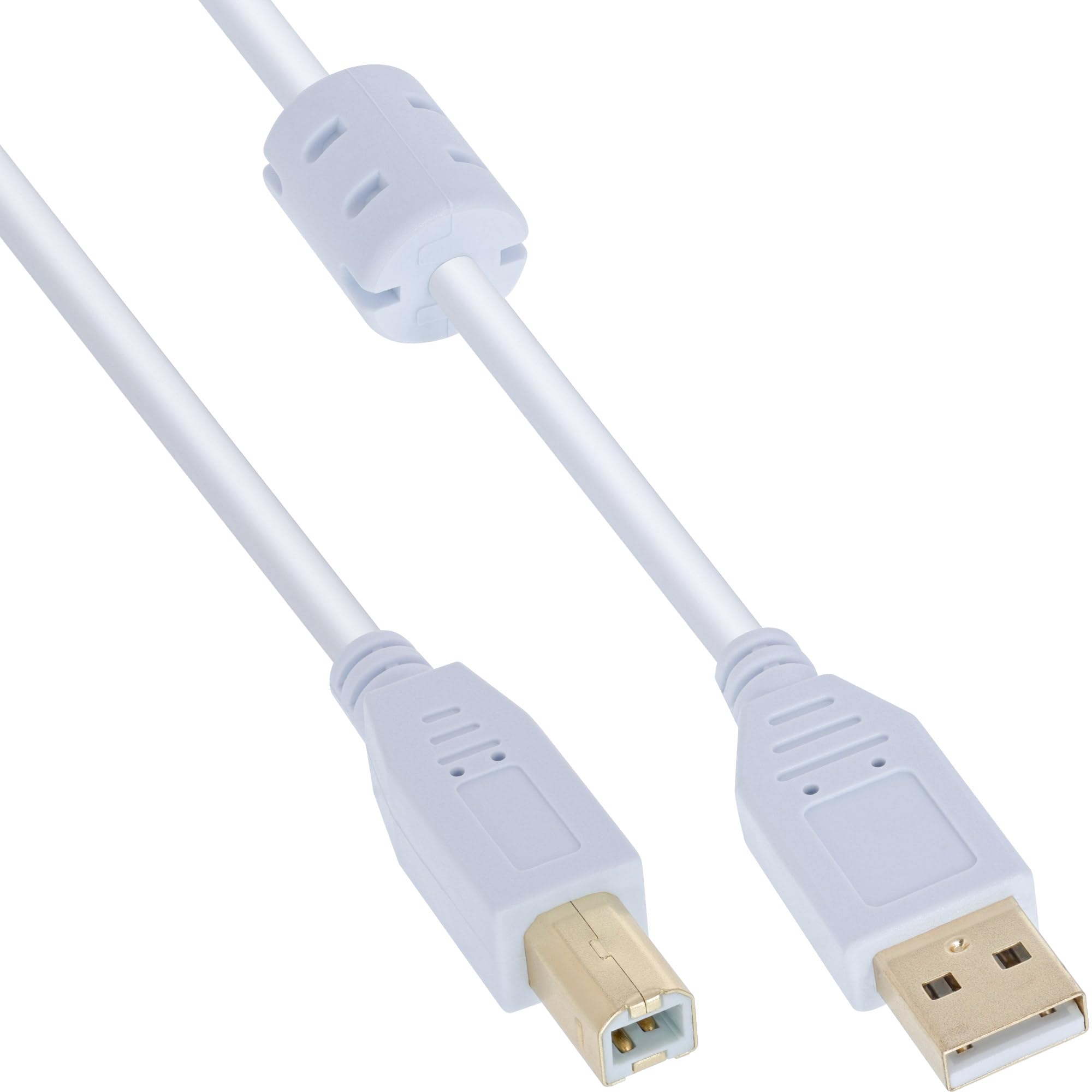 InLine 10m USB 2.0 A to B Cable White/Gold with Ferrite Core - Compatible with Printers