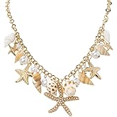 Dreuyet Bohemia Shell Starfish Necklaces for Women Trendy Chunky Natural Conch Pearl Seashell Choker Charm Handmade Adjustable Layered Shell Necklace Holiday Summer Beach Themed Jewelry