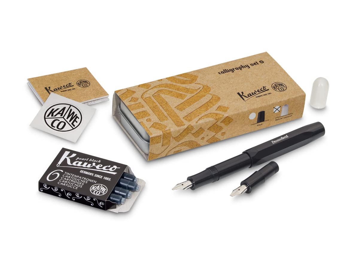 Kaweco CALLIGRAPHY SPORT Set "S" Black (1.5/2.3 mm Nibs) I Exclusive Fountain Pen Gift Set for Hand Lettering or Journaling with Ink Cartridges
