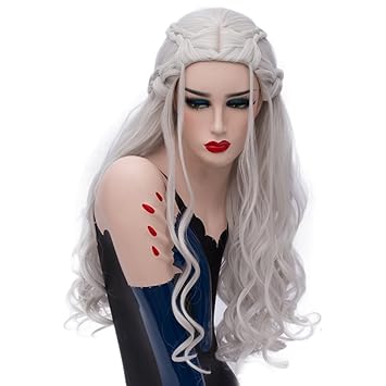 Amazon Com Alacos Fashion Silver White Long Curly Braid Party
