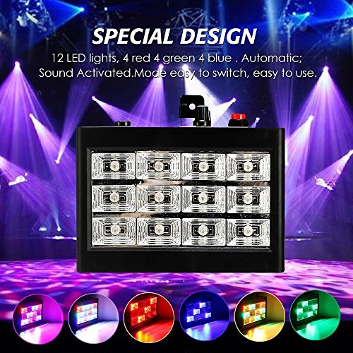 DJ Party Lights, SOLMORE 15W 12 LED Strobe RGB Stage Disco Lights Auto Sound Activated DJ Lights Adjustable Flash Speed Control for Party Wedding Show Birthday Parties AC 90-240V - Thumbnail 3
