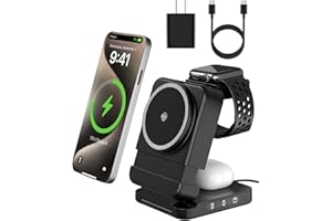 3-in-1 Foldable Wireless Charger, 15W Fast Magnetic Charging Stand for iPhone & Samsung, Apple Watch, AirPods, Galaxy Watch &
