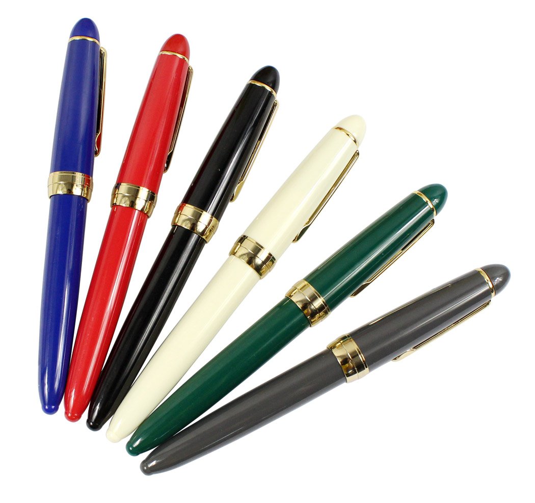 Jinhao 992 Fountain Pen Set, Student 6 Color Pen Set, Golden Clip, Solid Colors(Black, Blue, Green, Grey, Red, White)