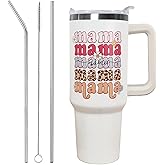 Ceovfoi 40 oz Mama Vacuum Insulated Water Bottle Travel Coffee Mug Cup Tumbler with Handle Lid and Straw, Mothers Day Gifts from Daughter, Birthday Gifts for Mom