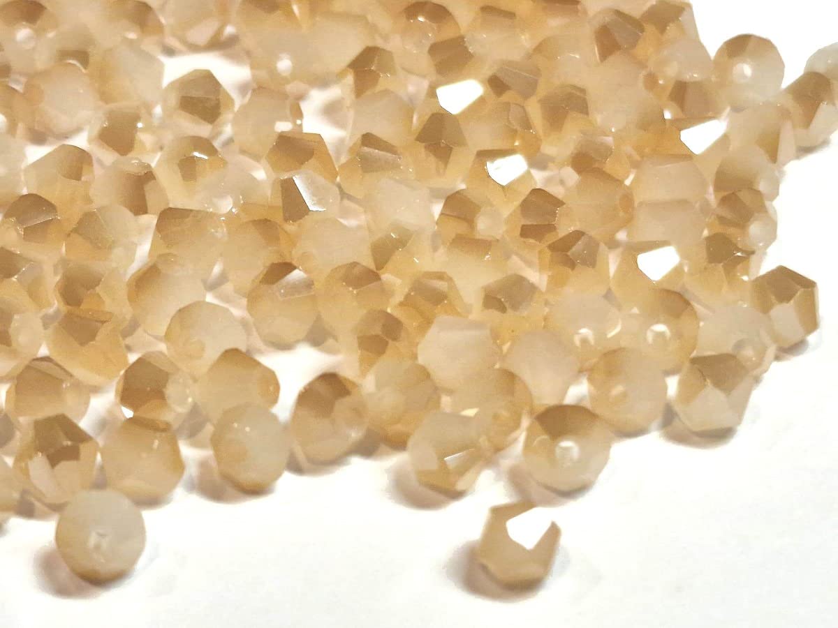 Perlin Bohemian Crystal Beads 4 mm Double Cone Czech Glass Cut Bicone Beads (White Alabaster Copper AB) Pack of 40