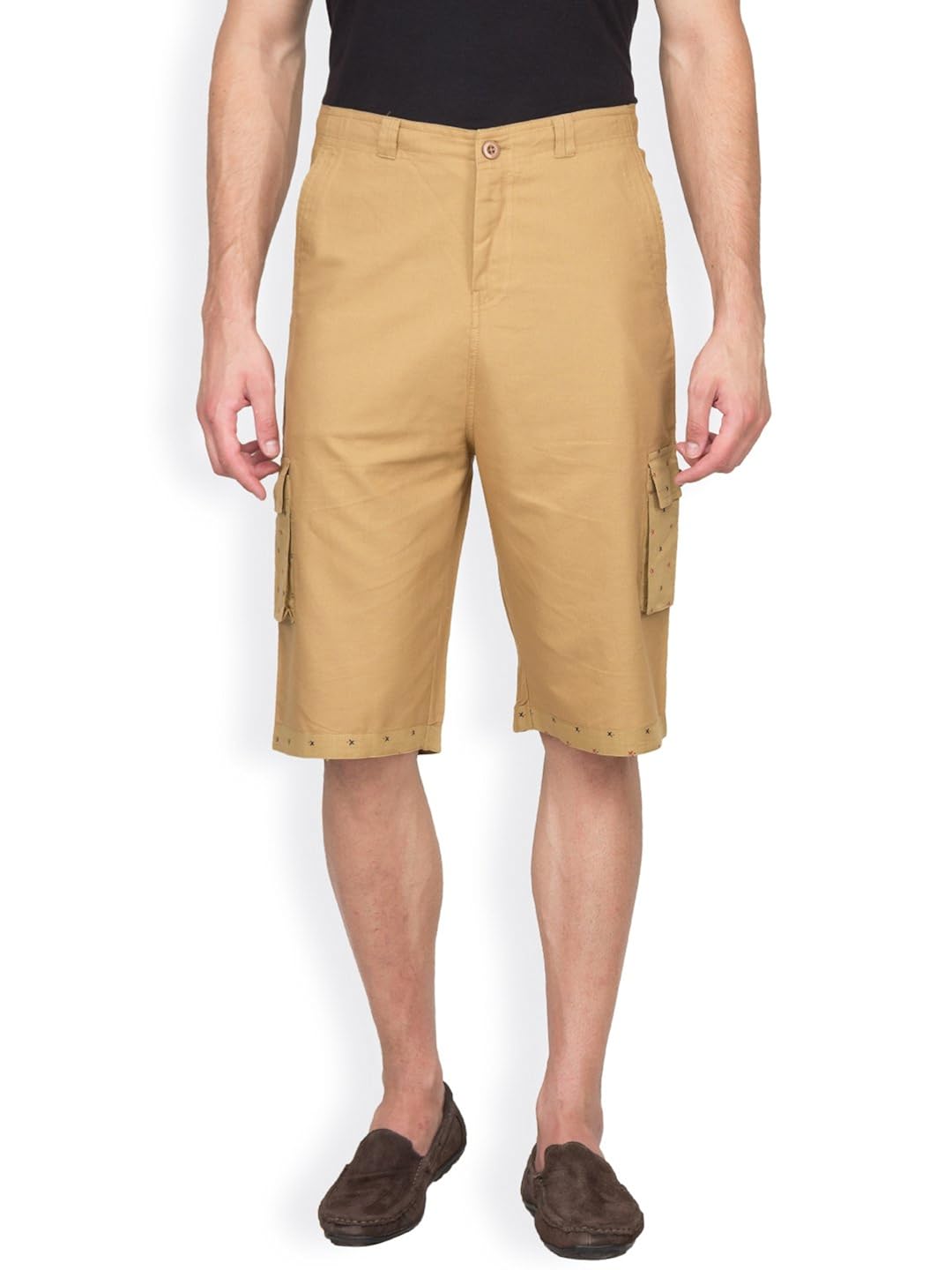 hypernation khaki color casual three fourth for men