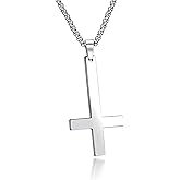 JAJAFOOK Inverted Cross Necklace for Men Women, Stainless Steel St. Peter Pendant with 21.6" Chain, Hypoallergenic Upside Down Cross Jewelry for Goth Style or Religious Faith