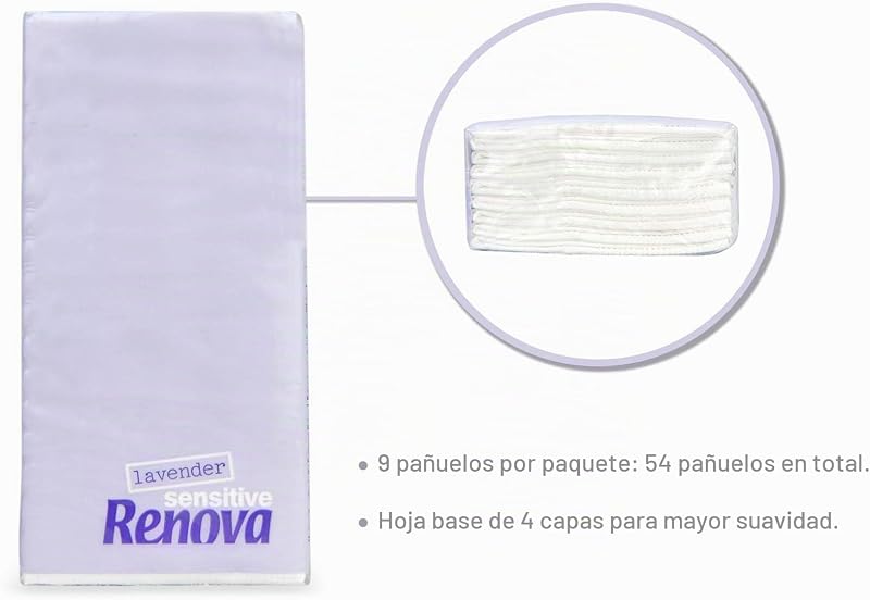 Pañuelos de Bolsillo Sensitive, 4 Capas, 6 Paquetes, Lavanda