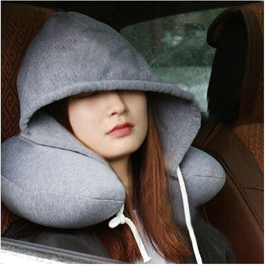 Amazon Com Gray Travel Hooded Pillow Cushion Car Office Airplane