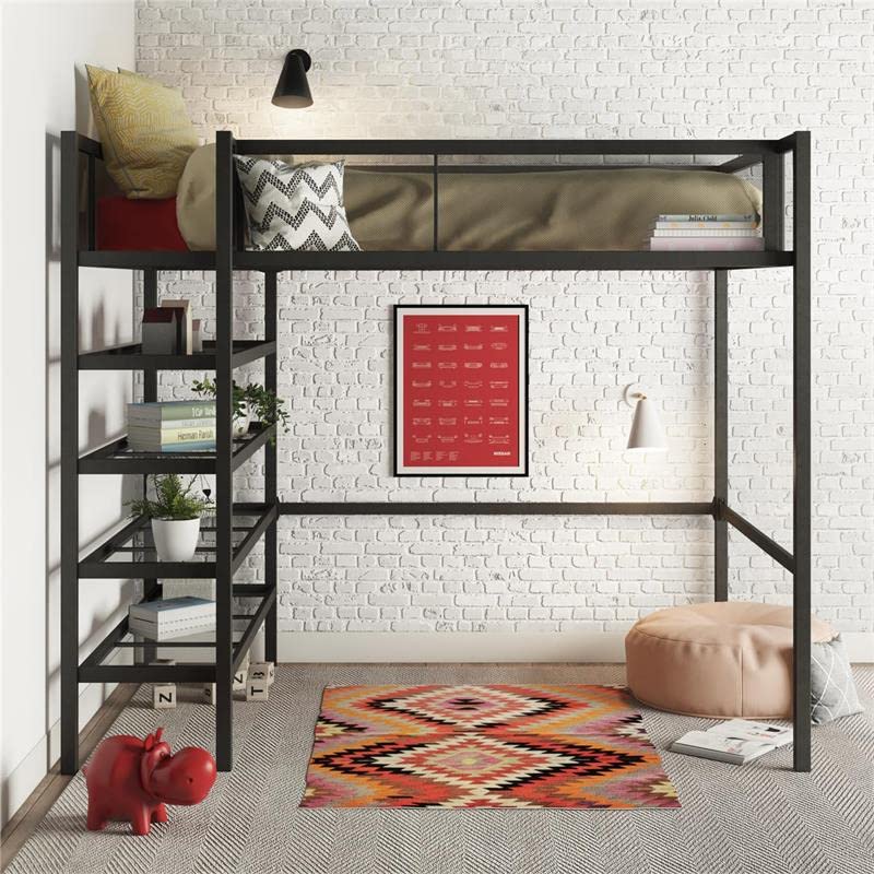 DHP Tiffany Storage Loft Bed with Book Case, Includes Shelves and Under