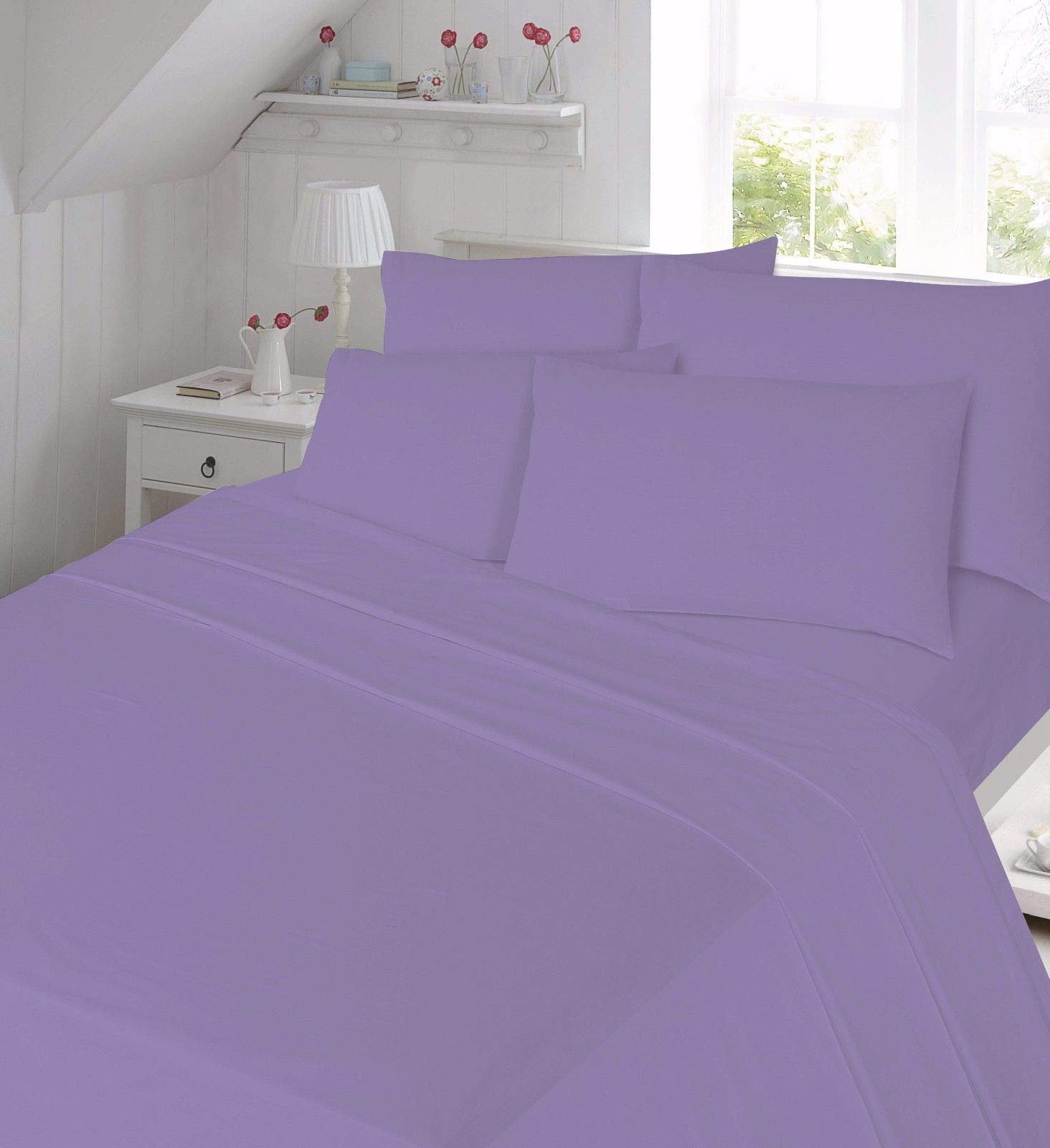 clicktostyle 100% BRUSHED COTTON 4FT SMALL DOUBLE FLANNELETTE EXTRA DEEP 16" FITTED SHEET WARM SOFT BED SHEETS (Lilac)