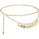 Xthrotsenk Adjustable Gold Waist Chain for Women Girl Metal Gold Chain Belts Waist Belt with Pattern Charm Belly Jewelry for Women Dress Jeans