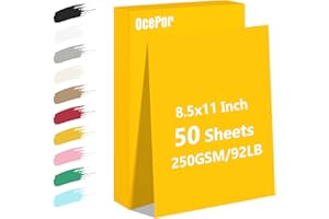 OcePor 50 Sheets Yellow Cardstock Paper, Colored Printer Paper 8.5 x 11, Card Stock Thick Construction for Craft,Scrapbook，Office Printing, Invitations, Certificates，92 lb/250gsm