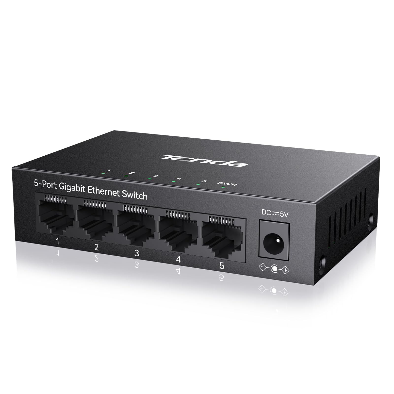 Tenda Gigabit Switch with 5 * 10/100/1000M RJ45 Auto-Negotiation Ports, Steel Case, 6KV lightning protection for All Ports, Desktop &Wall-mounting Design (TEG1005D)