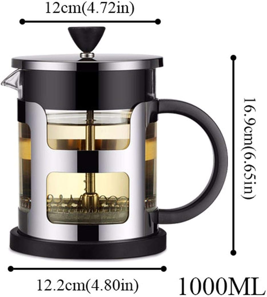 Coffee Pot Stainless Steel Portable French Press Coffee Pot Tea Maker Machine Moka With Strainer Filter Travel Borosilicate Glass Cafetiere,1000Mlblack