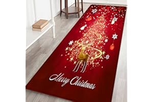 PATGOAL Christmas Runner Rug, 2x6 Red Reindeer Christmas Hallway Rugs Washable Non Slip Low Pile Floor Mats for Indoor Hallway Livingroom Bedroom Home Christmas Decor (70.8x23.6inch)