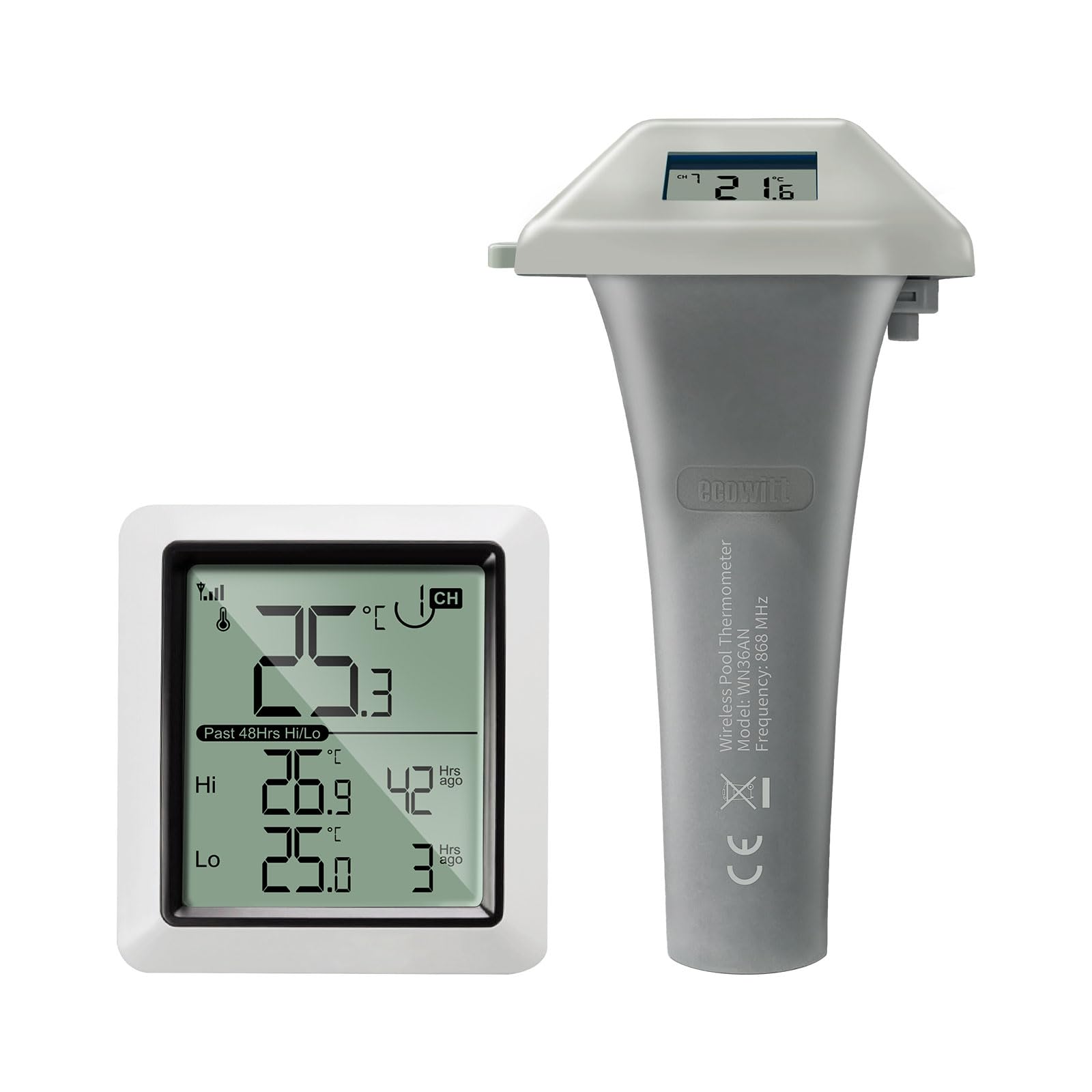 ECOWITT Wireless Pool Thermometer WN0298, Floating Easy Read, Temperature Sensor for Swimming Pool, Bath Water, and Hot Tubs, Indoor LCD Display Pairing with 8 Channels WN31/ WN30