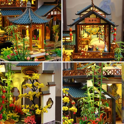 TOPBSFARNY 3D Wooden Miniature Assembled Dollhouse Kit,Chinese Style Yard Playground with Musical Creativity, Halloween Birthday Gift (with Dust Cover)