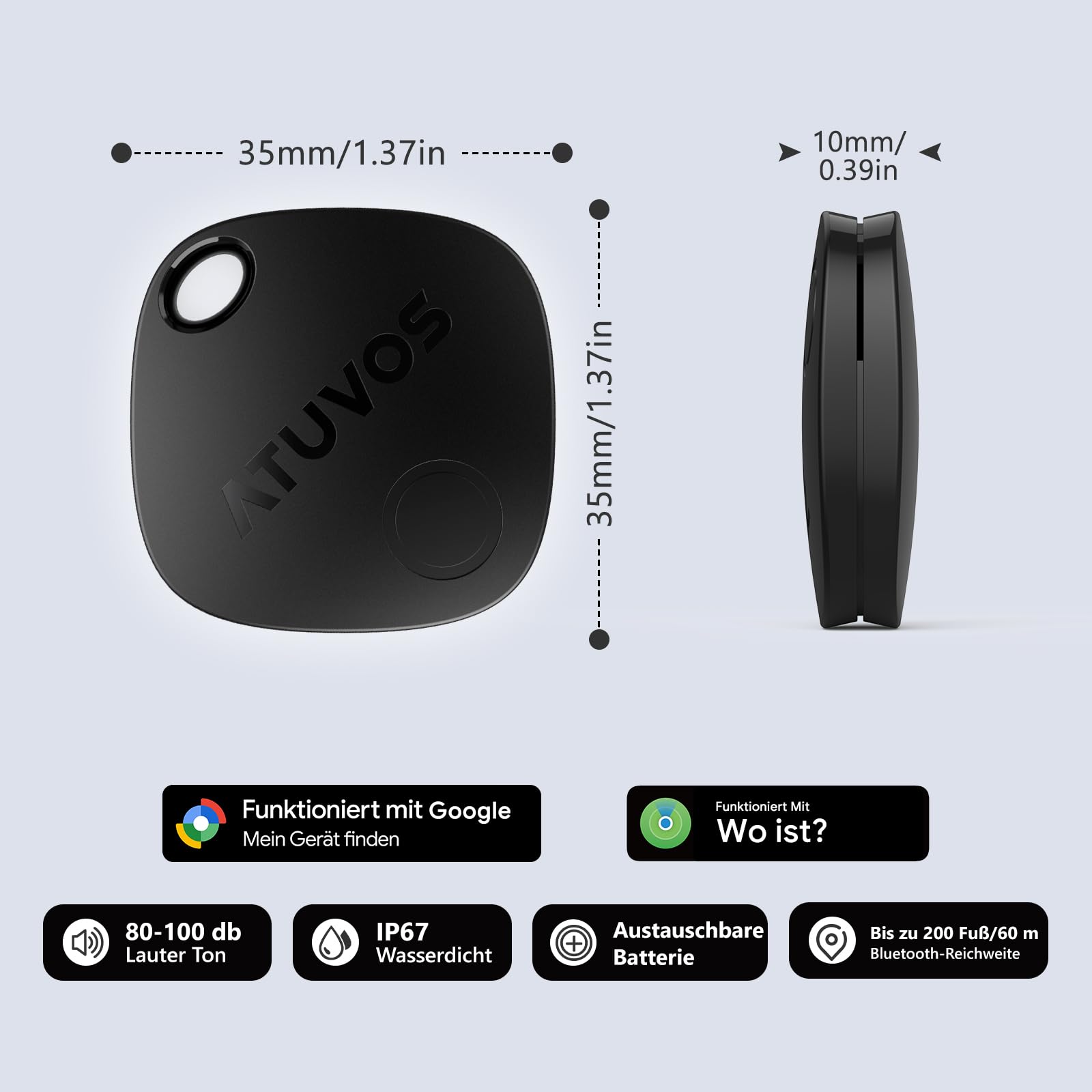 ATUVOS Air Tag Pro Smart Tags Tracker für Android & iOS, Neu Dual-System Schlüsselfinder kompatibel mit Google Mein Gerät finden or Apple Wo ist? App, Smarttag Key Finder für Gepäck, Koffer, 4er Pack. 8