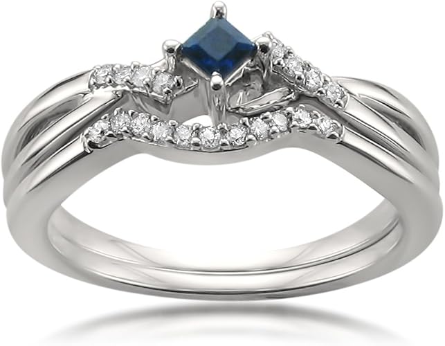 Vintage Round Sapphire Wedding Ring Set In 14k White Gold Fascinating Diamonds