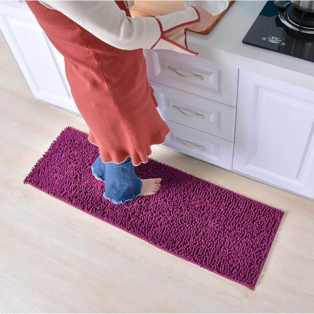 16x24inch Non Slip 2 Piece Bath Rug Shaggy Kitchen Rug Runner Water Absorption Carpet for Entryway,Bedroom-Gray 40x120cm 16x47inch Soft Chenille Kitchen Mat for Floor +40x60cm