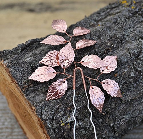 Kercisbeauty Rose Gold Leaf Hair Pins Bridal Hair Pin Crystal Hair Pin Rose Gold Small Wedding Headpiece Bridal Hairpiece Leaf Bobby Pins Wedding Hair Accessories For Flower Girl Bridal (Set of 2)