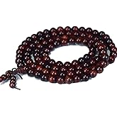 JAJAFOOK 10mm 108 Mala Beads Natural Fragrant Mahogany Meditation Tibetan Buddhism Prayer Beads Round Polished Rosary for Men Women,10MM