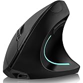 Attoe Vertical Mouse, Right Handed 2.4GHz Wireless Ergonomic Rechargeable Vertical Mouse with 4 Adjustable DPI 800/1200/1600/2400, 6 Buttons,Compatible with PC, Desktop,Mac (Black)&hellip;