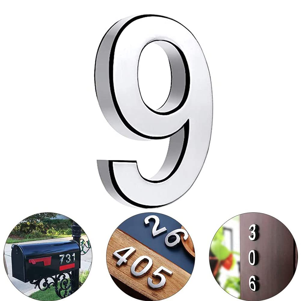 TopE Silver Waterproof 3D Number Stickers - Self Adhesive House Room Door Number for Home Apartment Cabinet Table Mailbox Outdoor Indoor Use