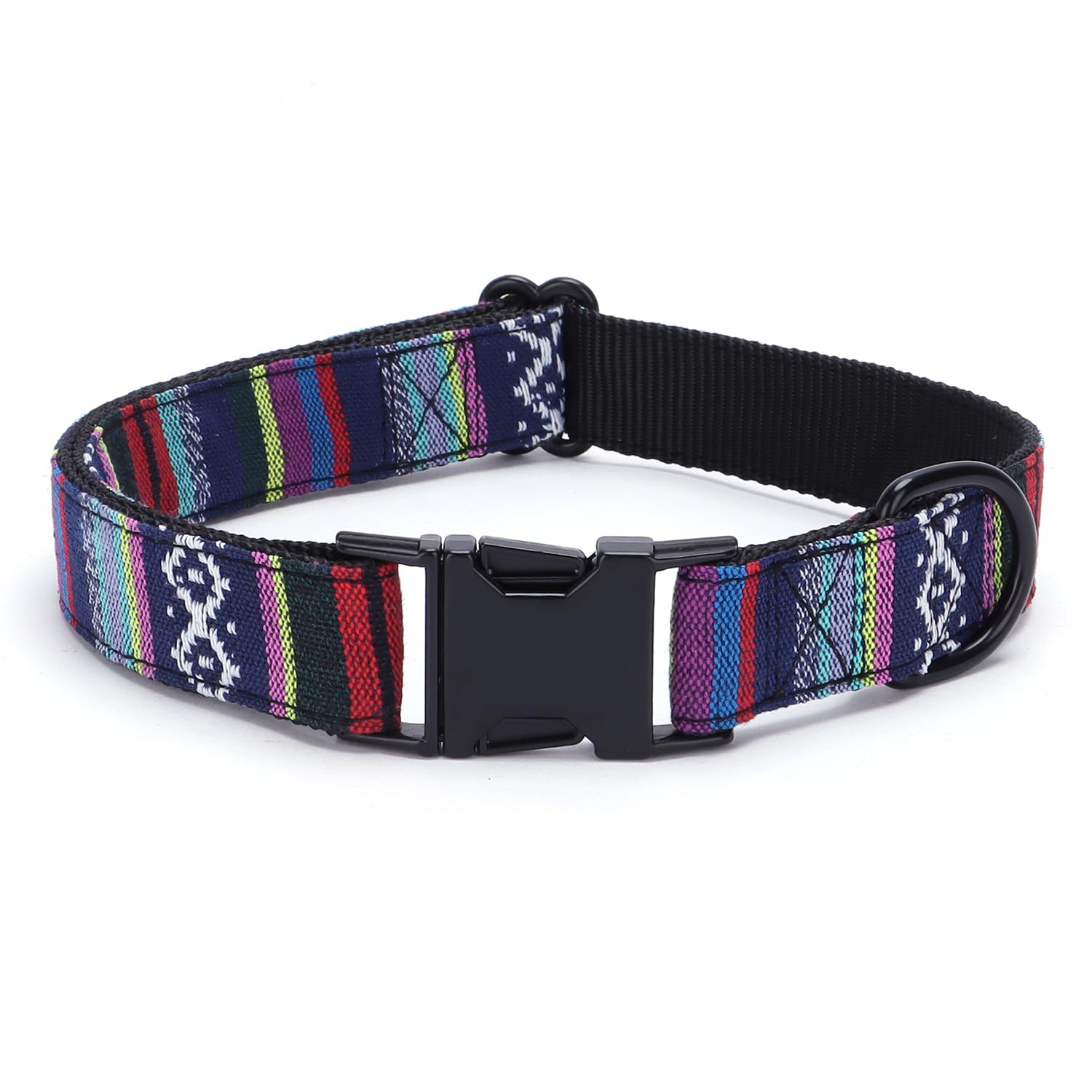 haoyueer Multi-Colored Stripe Dog Collar, Soft Adjustable Dog Collars with Metal Buckle for Small Medium Large Dogs, Perfect Pet Collar Gift (S, Black)