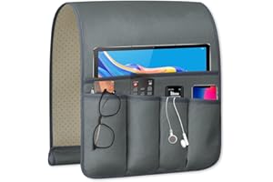 WETRBWEH TV Remote Control Holder Couch Caddy, Non-slip Bedside Caddy Organizer with 5 Pockets for Key Glasses Phone Magazine Holders (Gray, 35"x12.4")